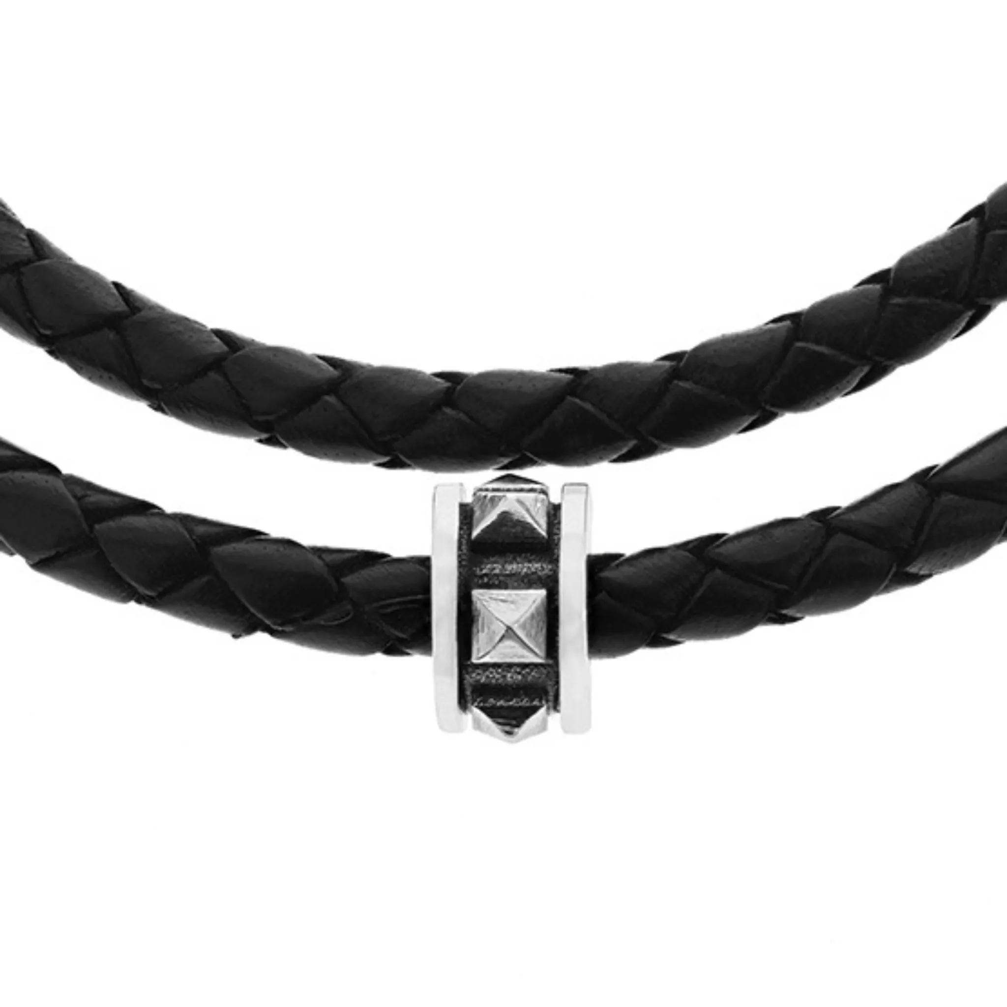Double Wrap Leather Bracelet with Micro Stackable Pyramid Rings