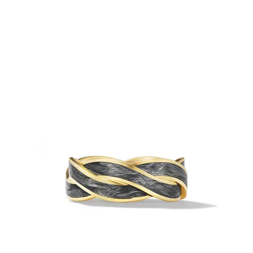 DY Helios Band Ring in 18K Yellow Gold with Forged Carbon, 9mm