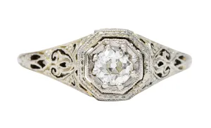 Early Art Deco 0.25 CTW Diamond 18 Karat Platinum-Topped Engagement Ring Circa 1920s