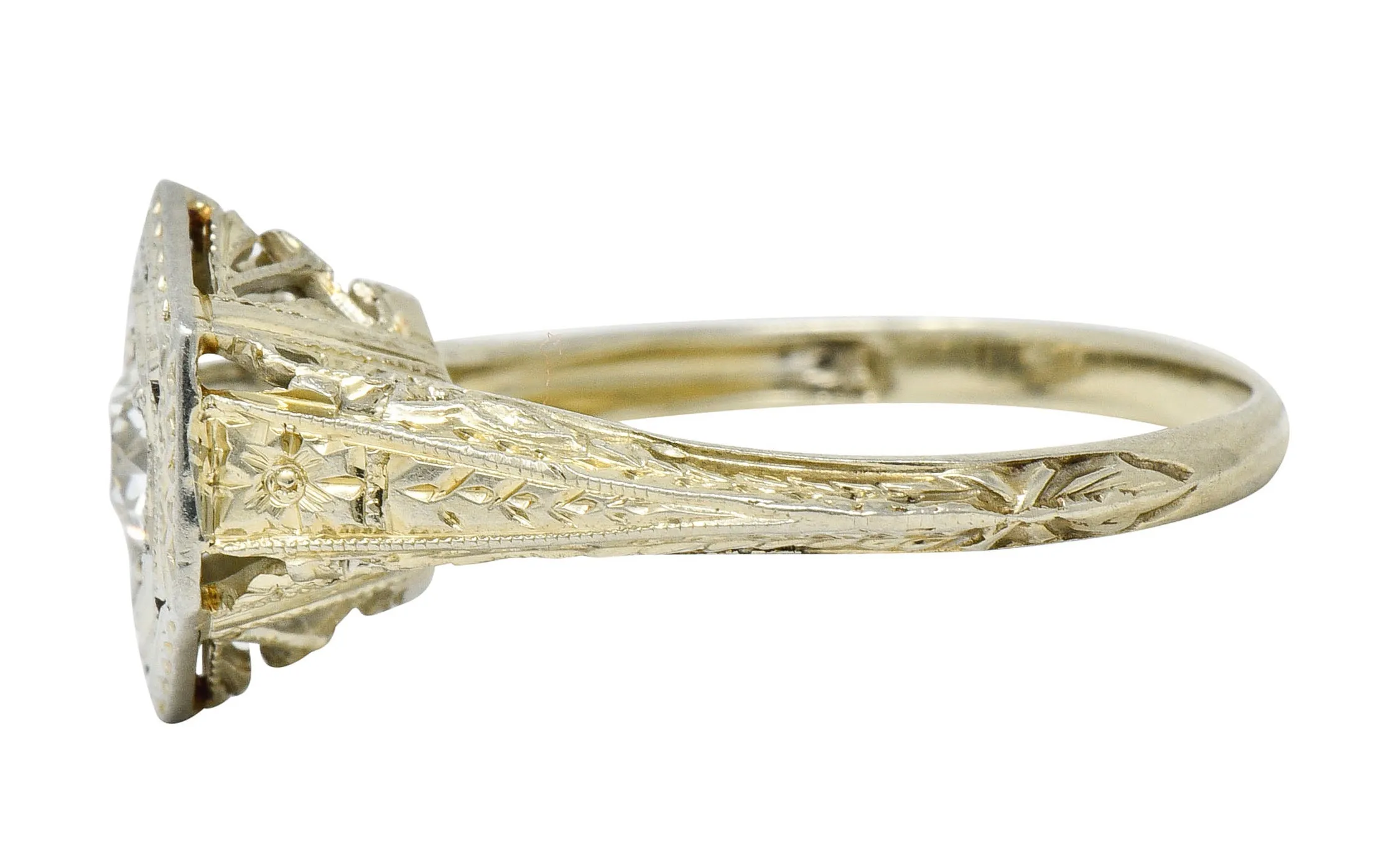 Early Art Deco 0.35 CTW Diamond Platinum-Topped 18 Karat Gold Hexagonal Engagement Ring