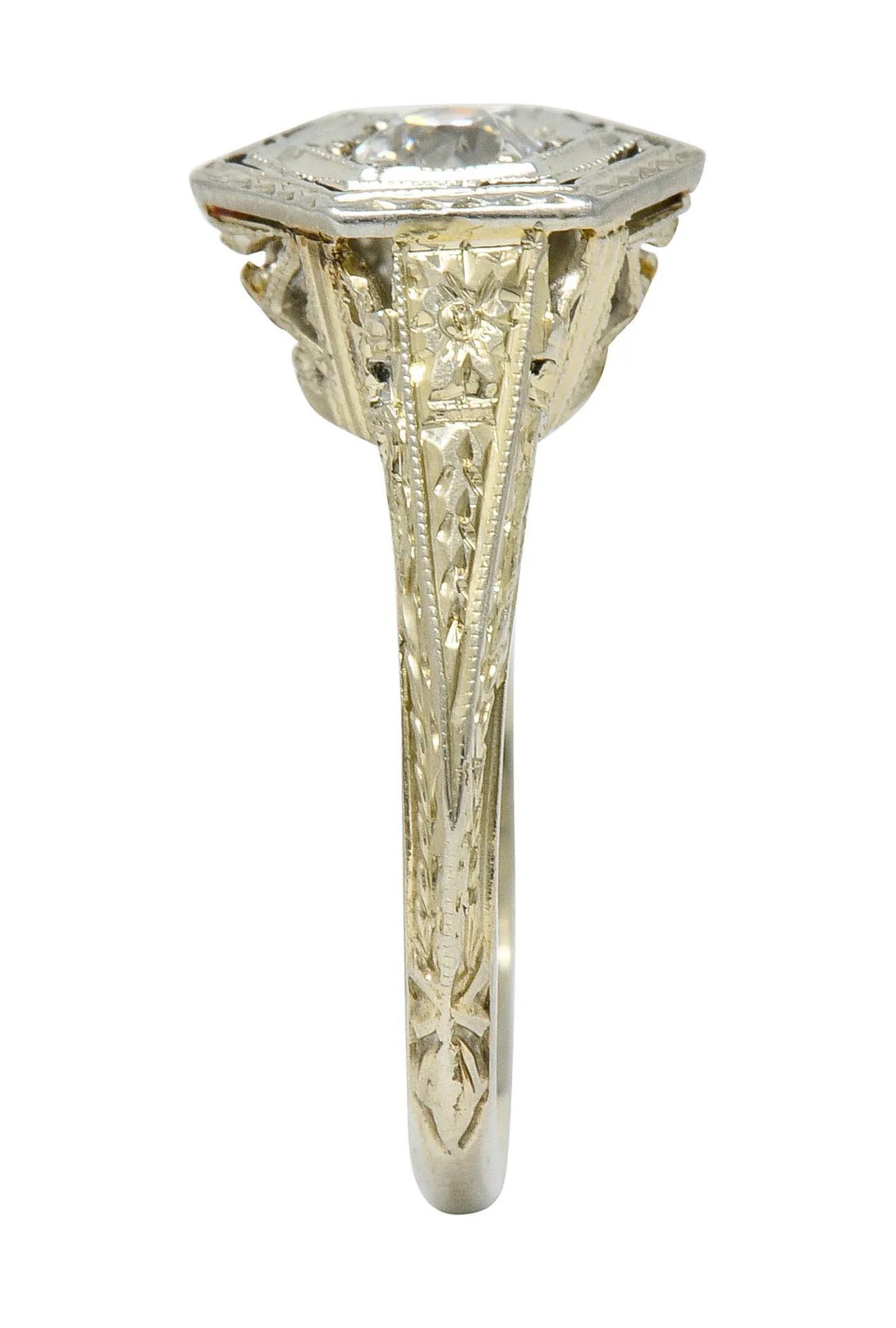 Early Art Deco 0.35 CTW Diamond Platinum-Topped 18 Karat Gold Hexagonal Engagement Ring