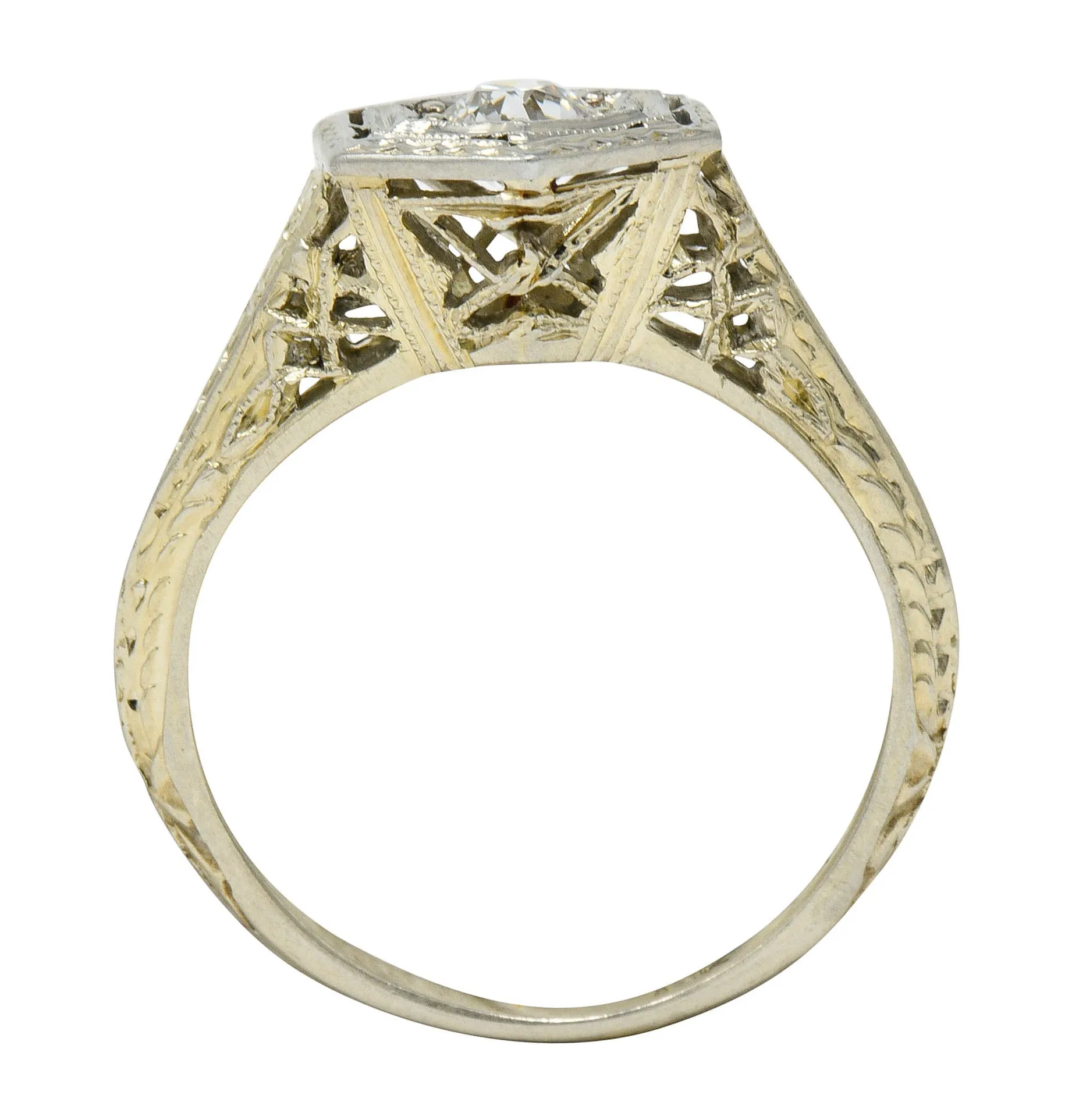 Early Art Deco 0.35 CTW Diamond Platinum-Topped 18 Karat Gold Hexagonal Engagement Ring