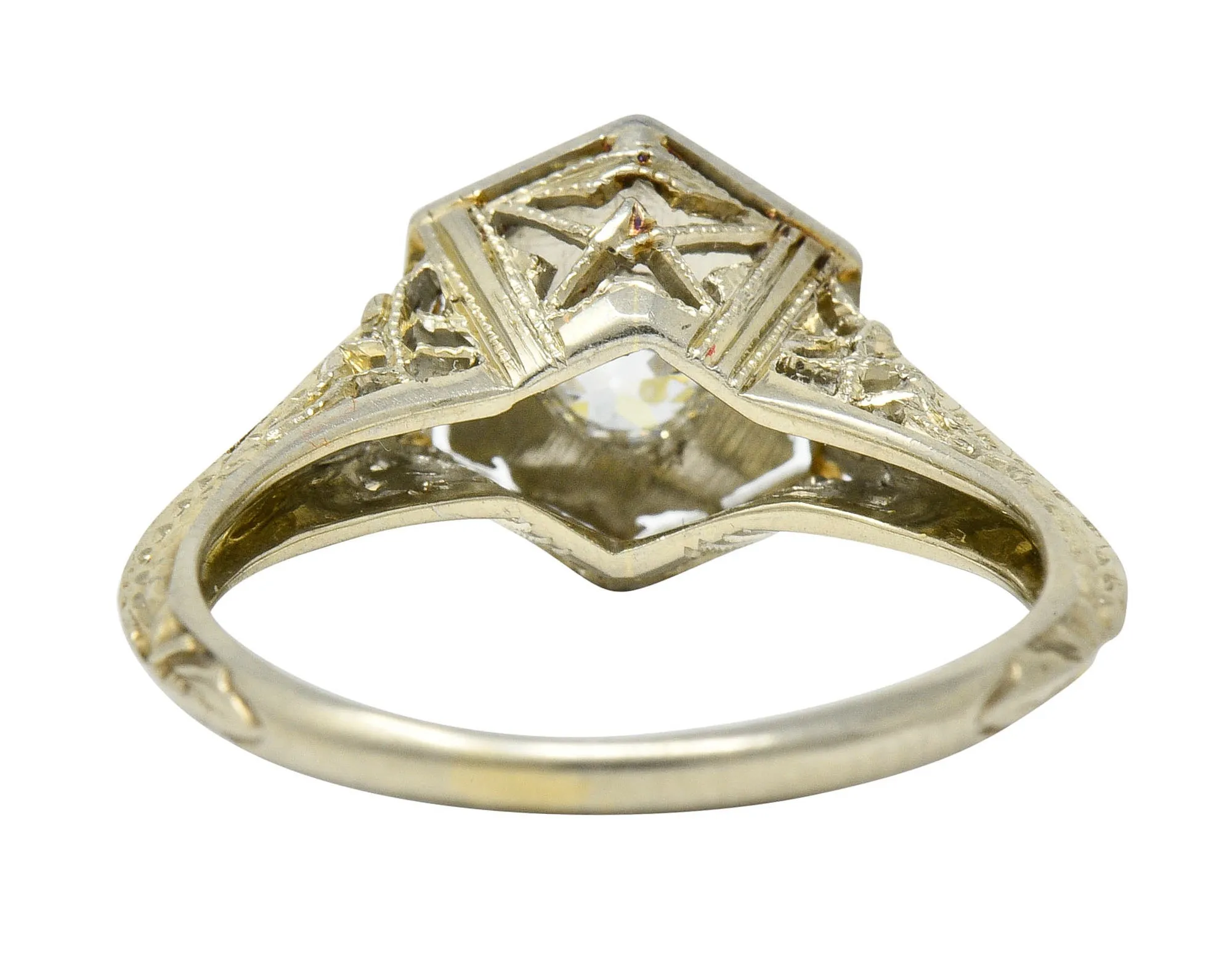 Early Art Deco 0.35 CTW Diamond Platinum-Topped 18 Karat Gold Hexagonal Engagement Ring