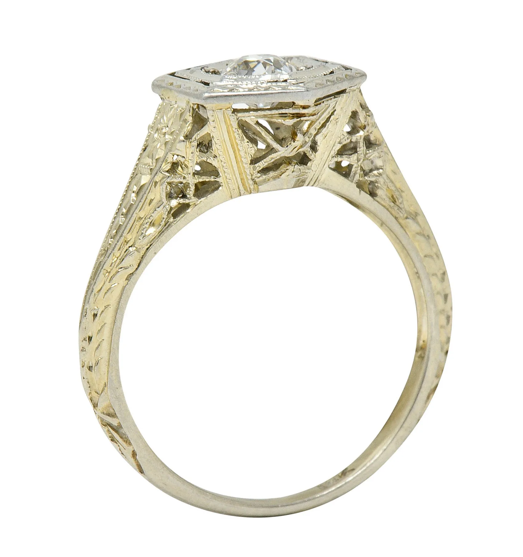Early Art Deco 0.35 CTW Diamond Platinum-Topped 18 Karat Gold Hexagonal Engagement Ring