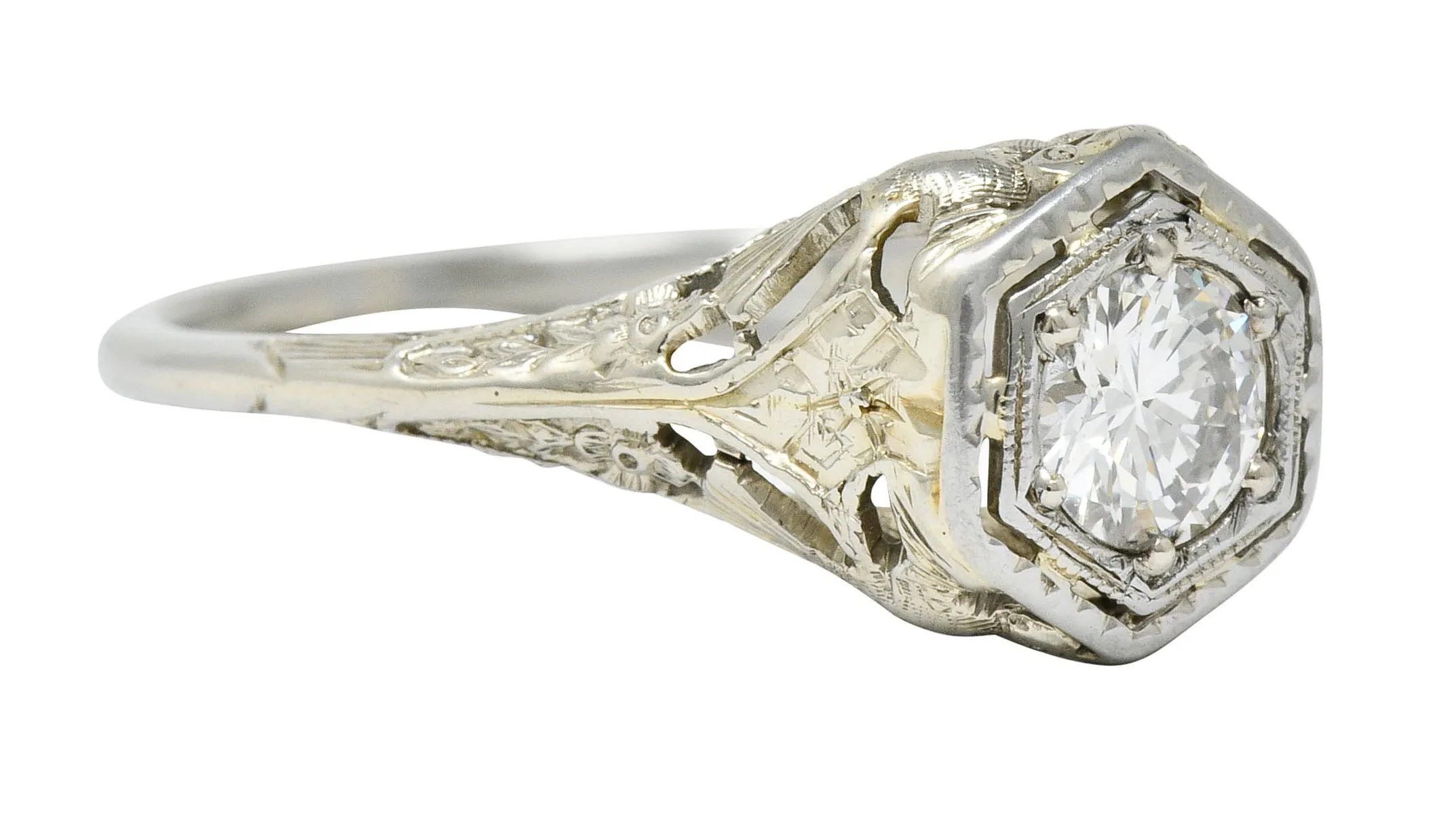 Early Art Deco 0.41 CTW Diamond 18 Karat Gold Lovebird Engagement Ring