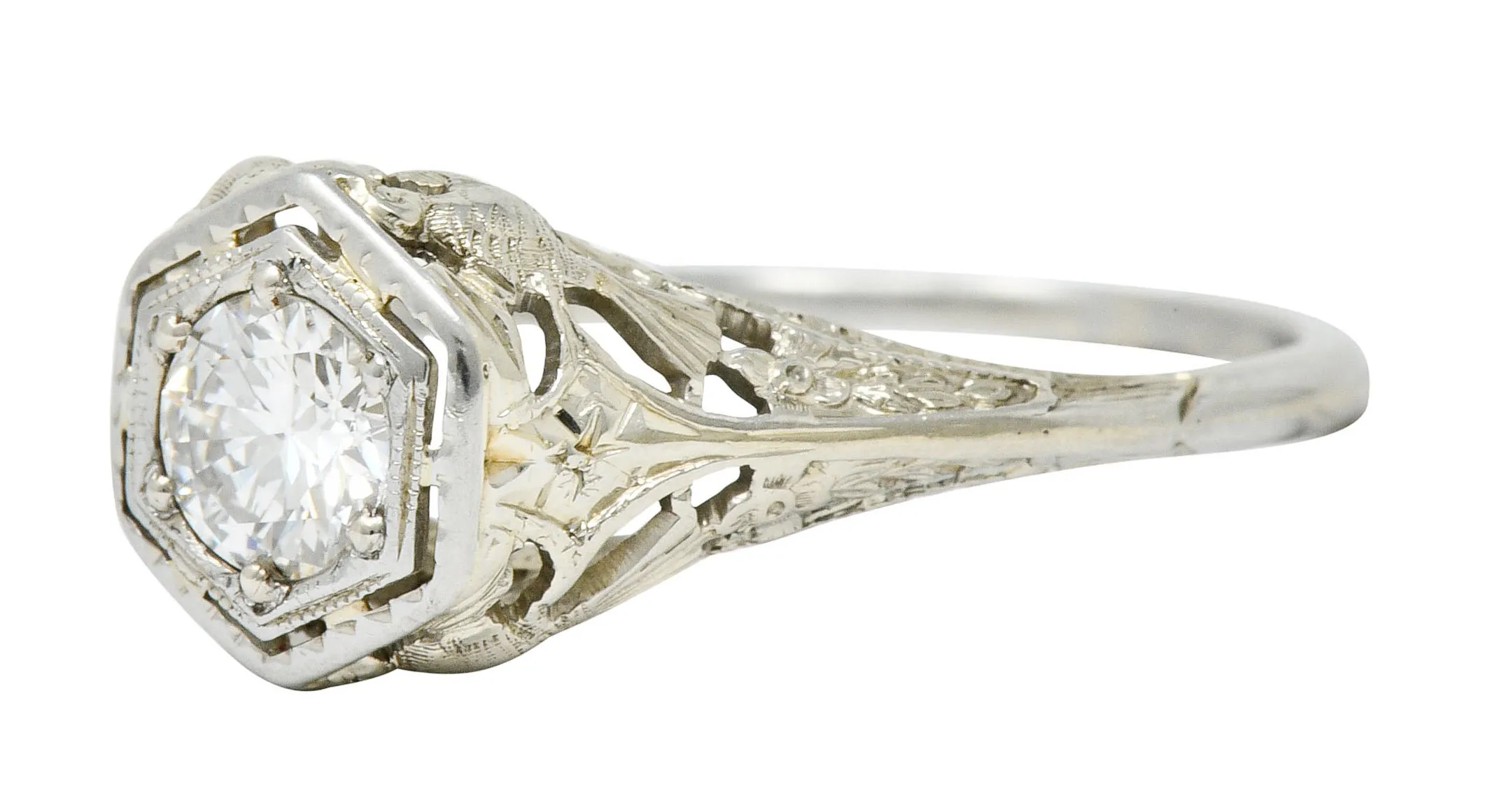 Early Art Deco 0.41 CTW Diamond 18 Karat Gold Lovebird Engagement Ring