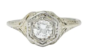 Early Art Deco 0.41 CTW Diamond 18 Karat Gold Lovebird Engagement Ring