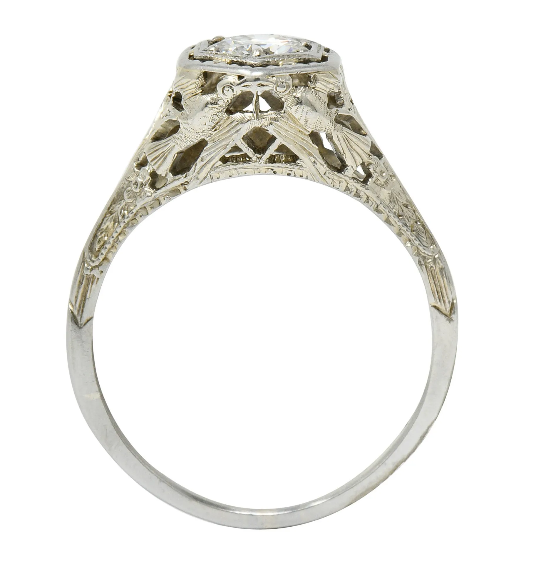 Early Art Deco 0.41 CTW Diamond 18 Karat Gold Lovebird Engagement Ring