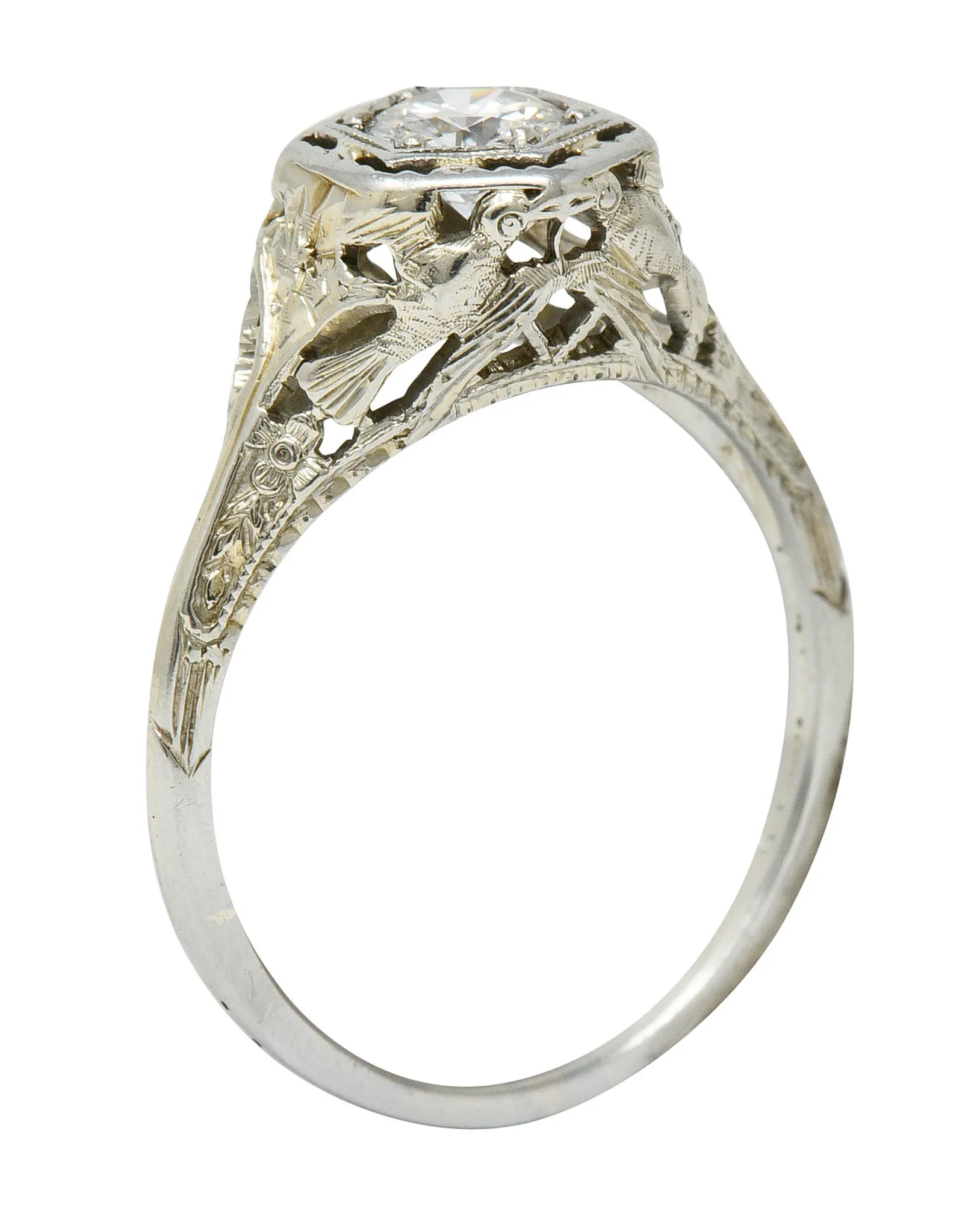 Early Art Deco 0.41 CTW Diamond 18 Karat Gold Lovebird Engagement Ring
