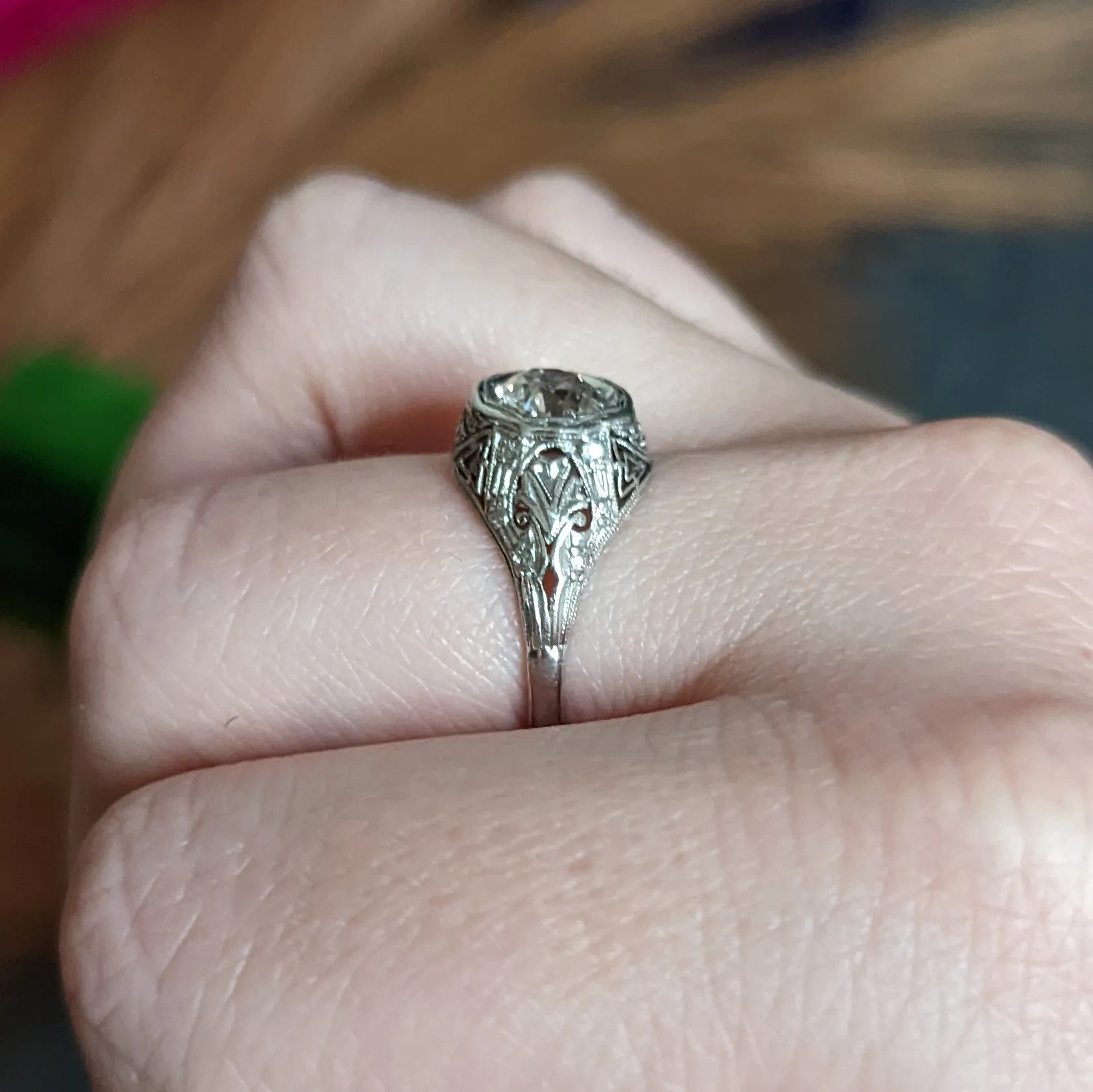 Early Art Deco 0.75 CTW Diamond 14 Karat White Gold Engagement Ring