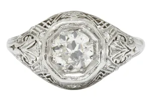 Early Art Deco 0.75 CTW Diamond 14 Karat White Gold Engagement Ring