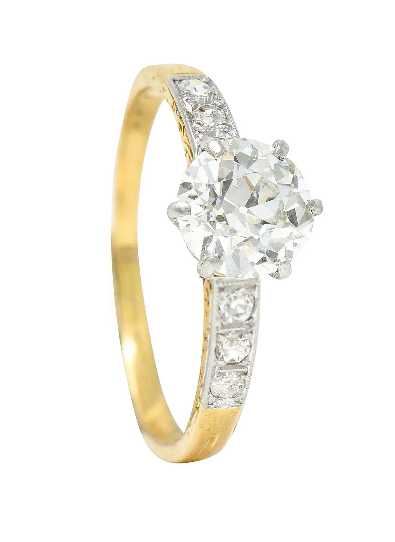 Early Art Deco 0.95 CTW Diamond Platinum-Topped 18 Karat Gold Engagement Ring
