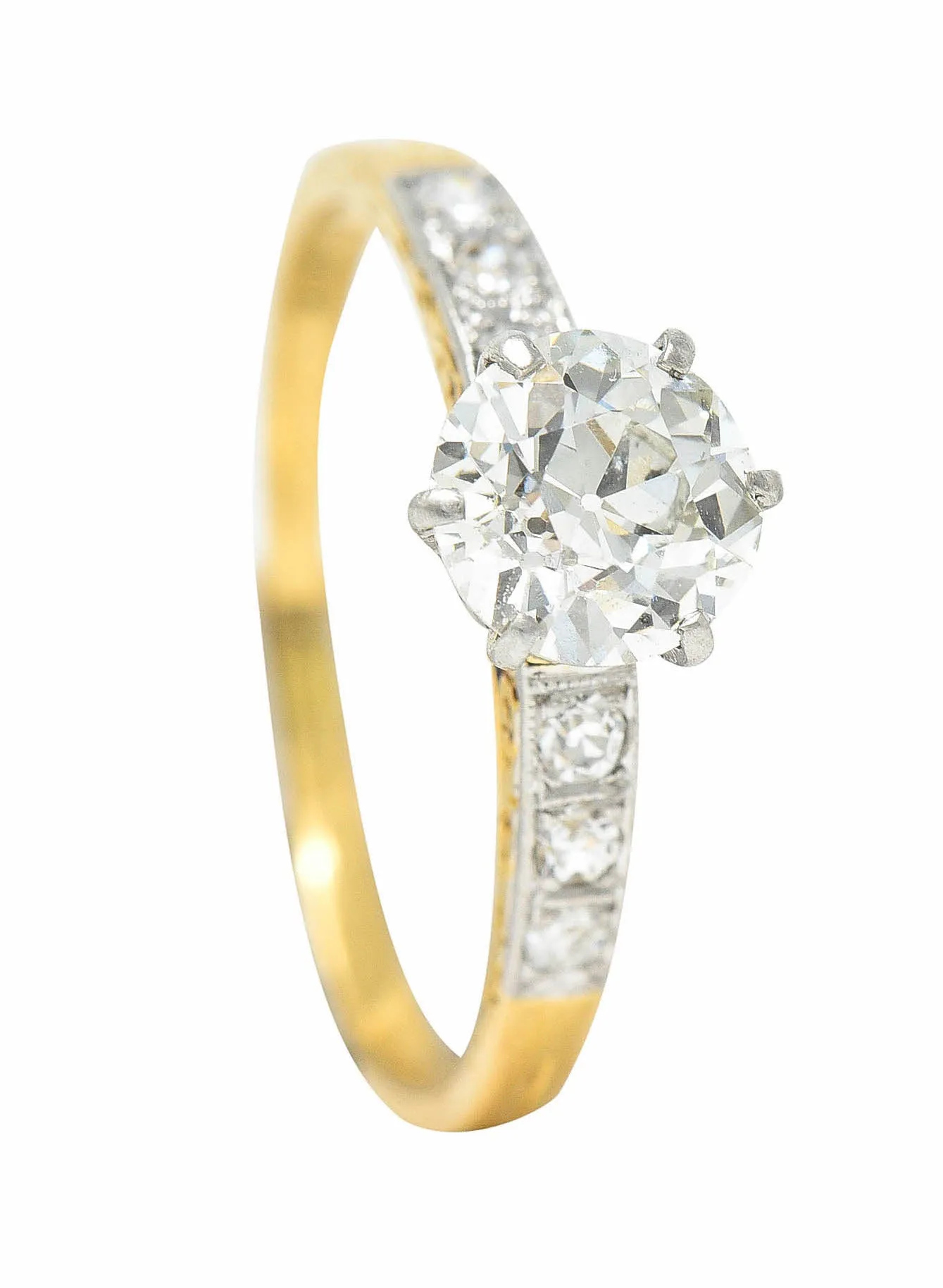 Early Art Deco 0.95 CTW Diamond Platinum-Topped 18 Karat Gold Engagement Ring