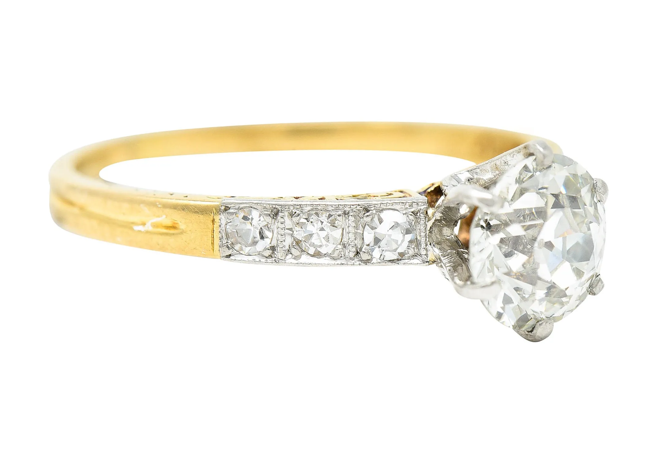 Early Art Deco 0.95 CTW Diamond Platinum-Topped 18 Karat Gold Engagement Ring
