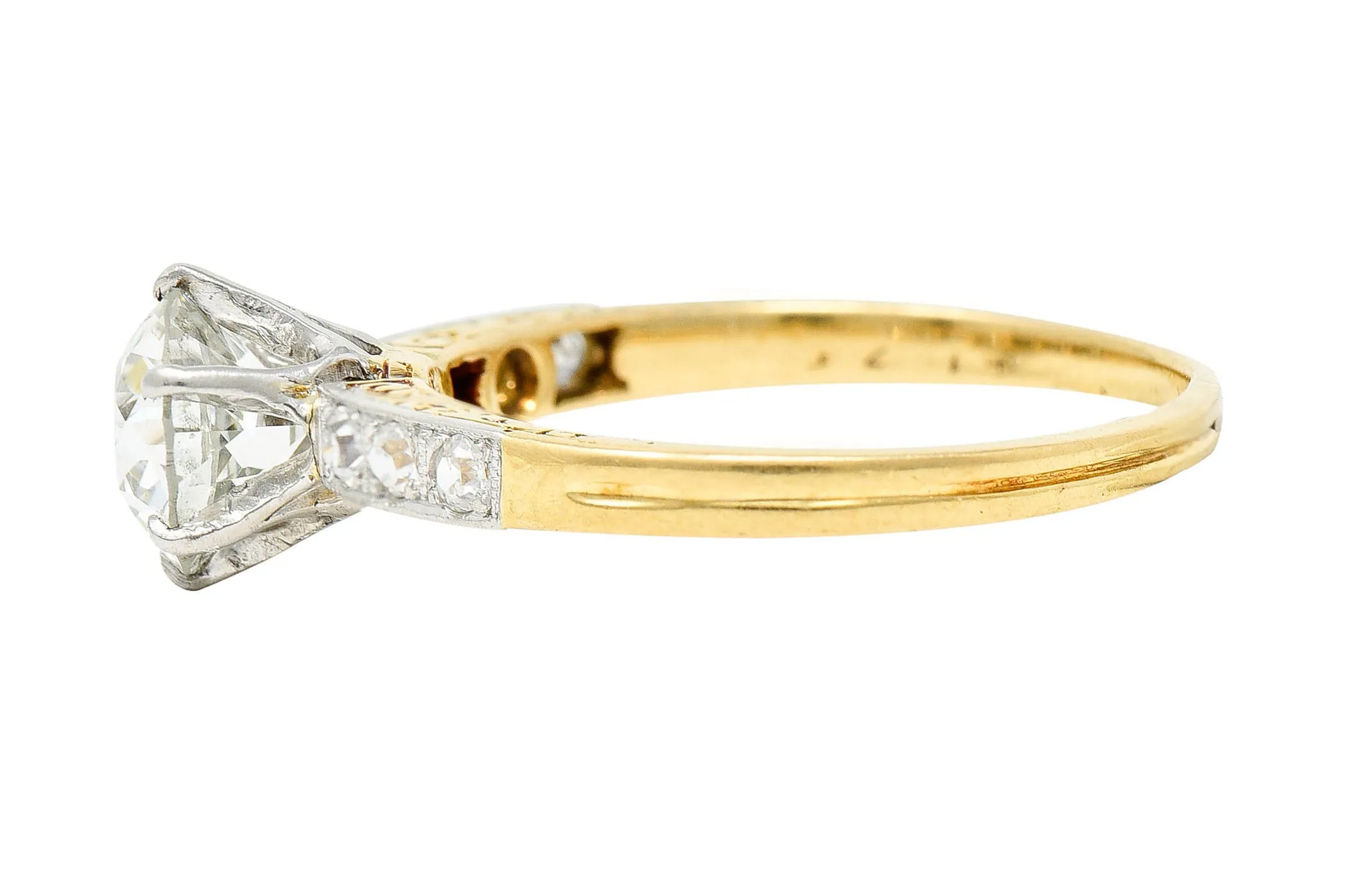 Early Art Deco 0.95 CTW Diamond Platinum-Topped 18 Karat Gold Engagement Ring