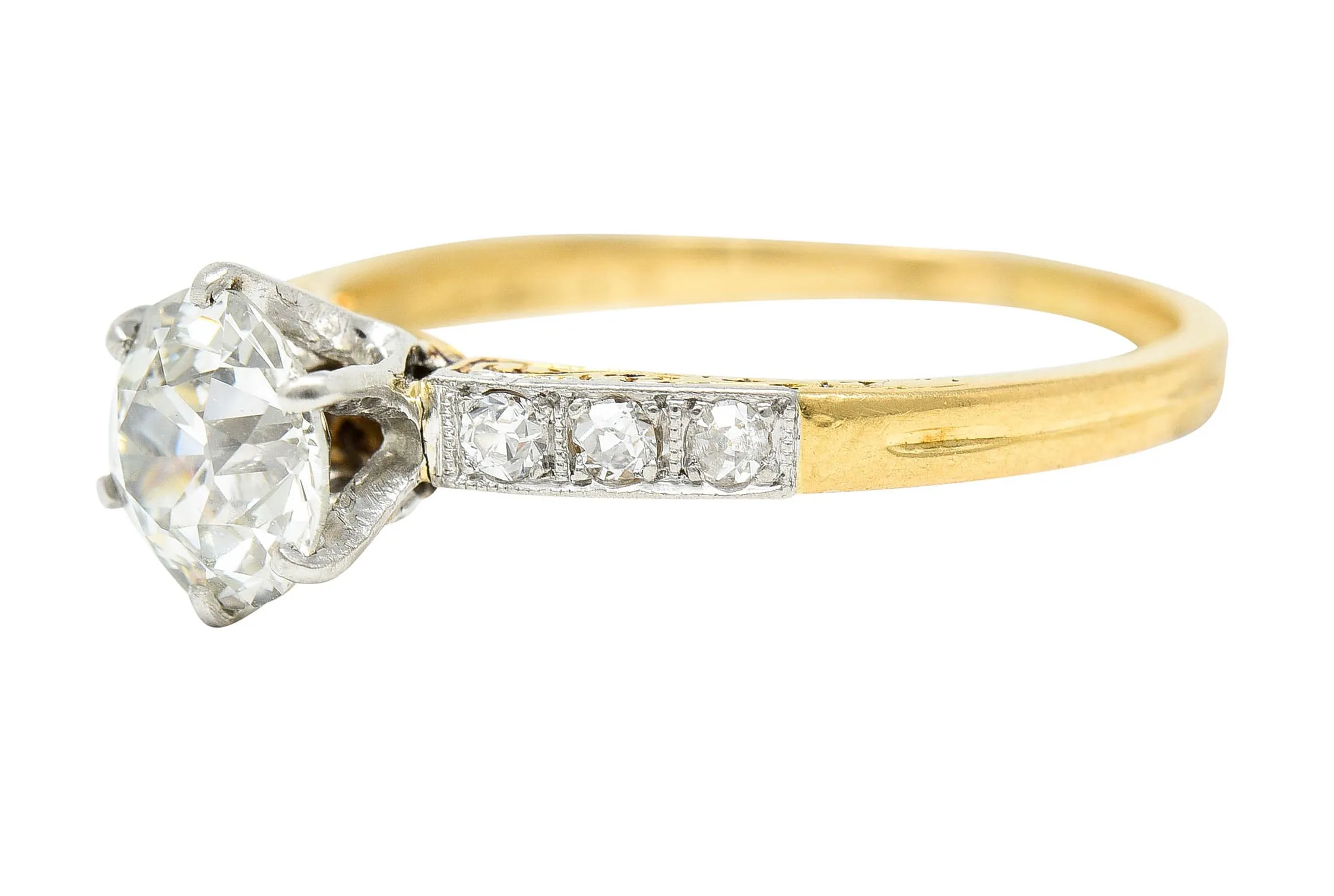 Early Art Deco 0.95 CTW Diamond Platinum-Topped 18 Karat Gold Engagement Ring