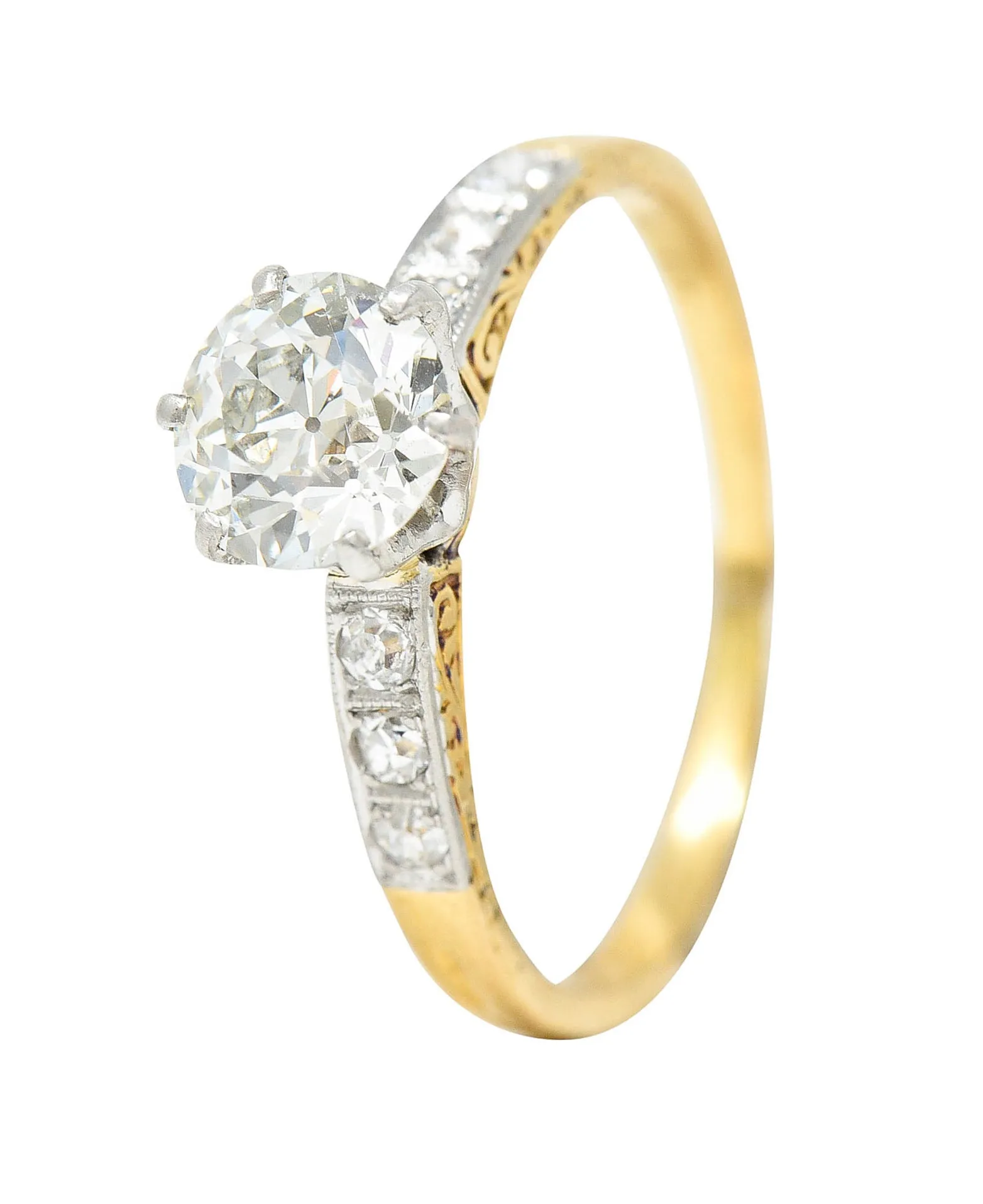 Early Art Deco 0.95 CTW Diamond Platinum-Topped 18 Karat Gold Engagement Ring