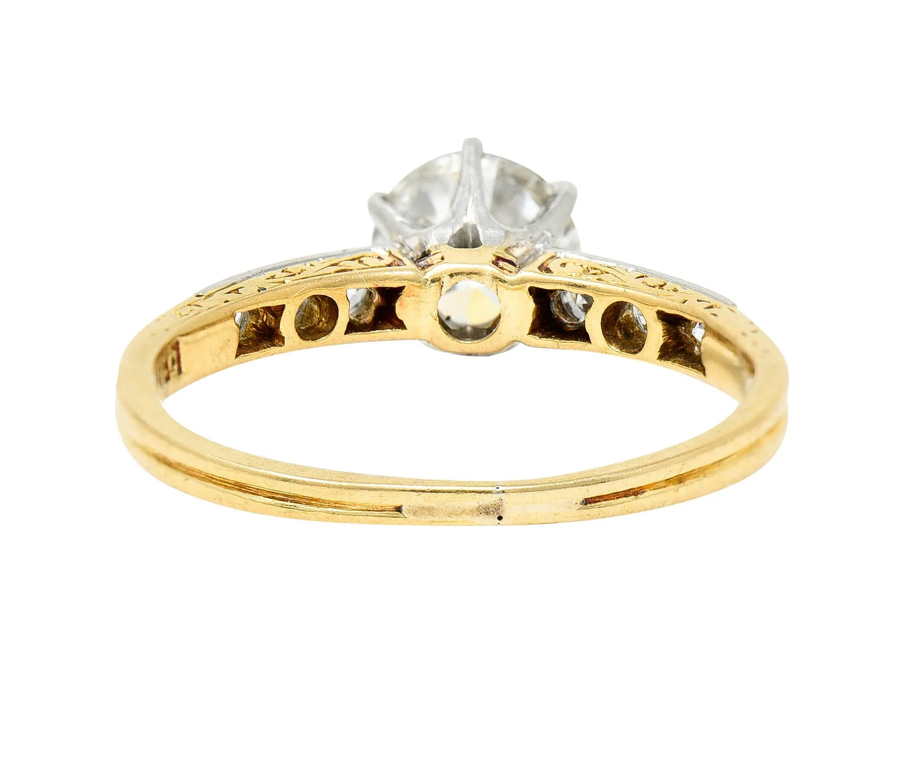 Early Art Deco 0.95 CTW Diamond Platinum-Topped 18 Karat Gold Engagement Ring