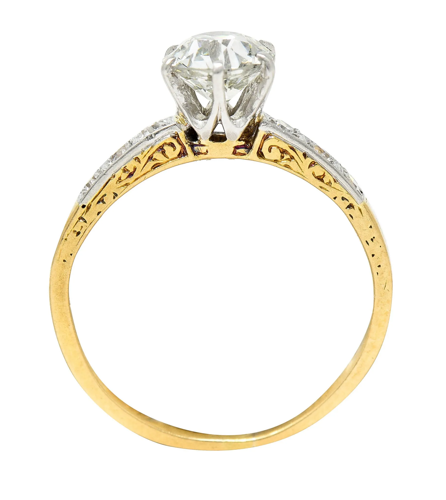 Early Art Deco 0.95 CTW Diamond Platinum-Topped 18 Karat Gold Engagement Ring