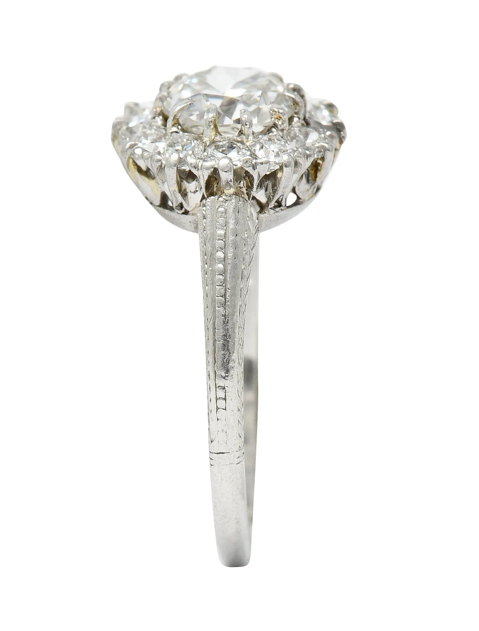 Early Art Deco 1.50 CTW Diamond Platinum Cluster Engagement Ring GIA
