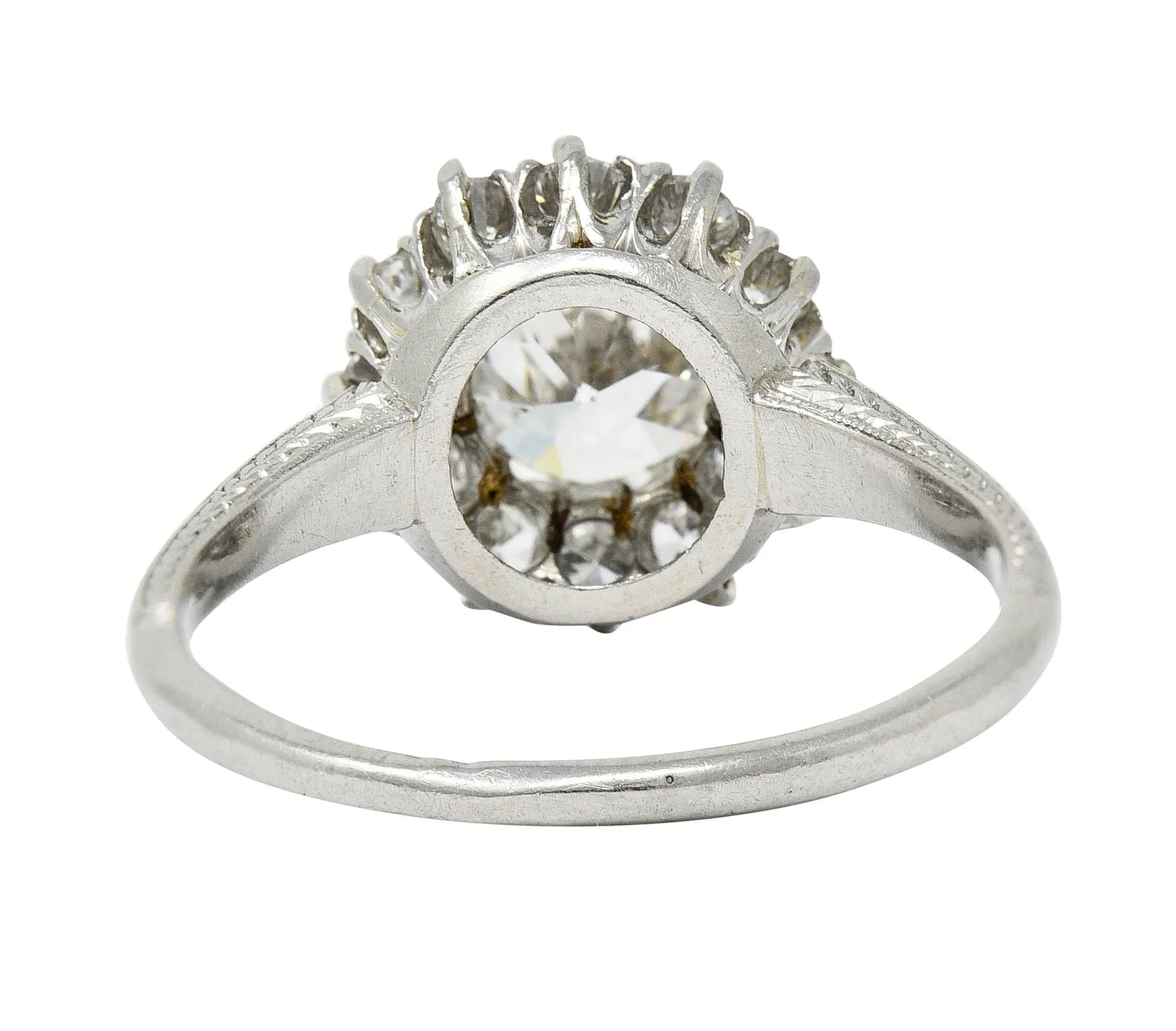 Early Art Deco 1.50 CTW Diamond Platinum Cluster Engagement Ring GIA