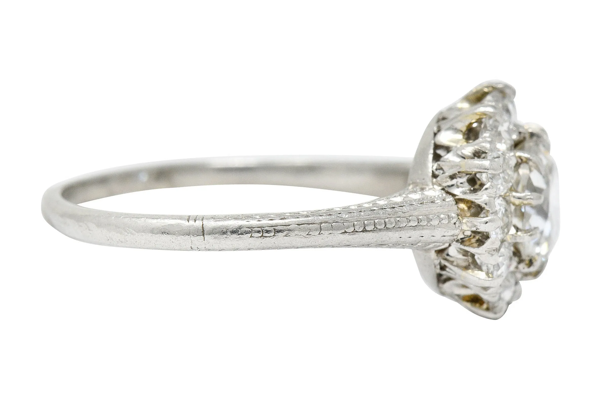 Early Art Deco 1.50 CTW Diamond Platinum Cluster Engagement Ring GIA