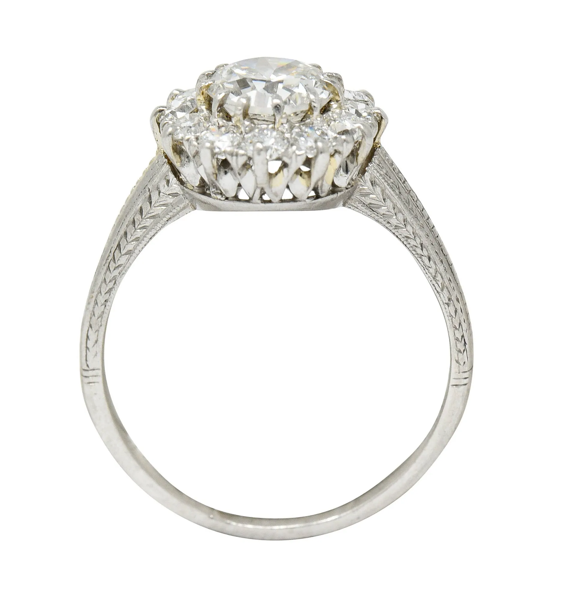 Early Art Deco 1.50 CTW Diamond Platinum Cluster Engagement Ring GIA