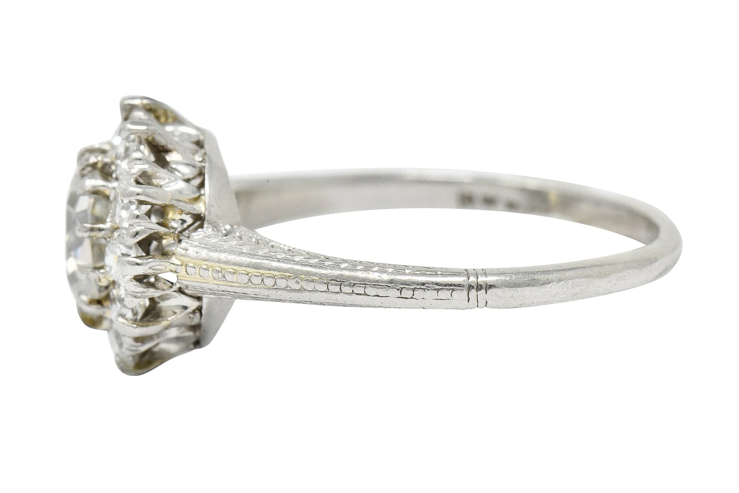 Early Art Deco 1.50 CTW Diamond Platinum Cluster Engagement Ring GIA