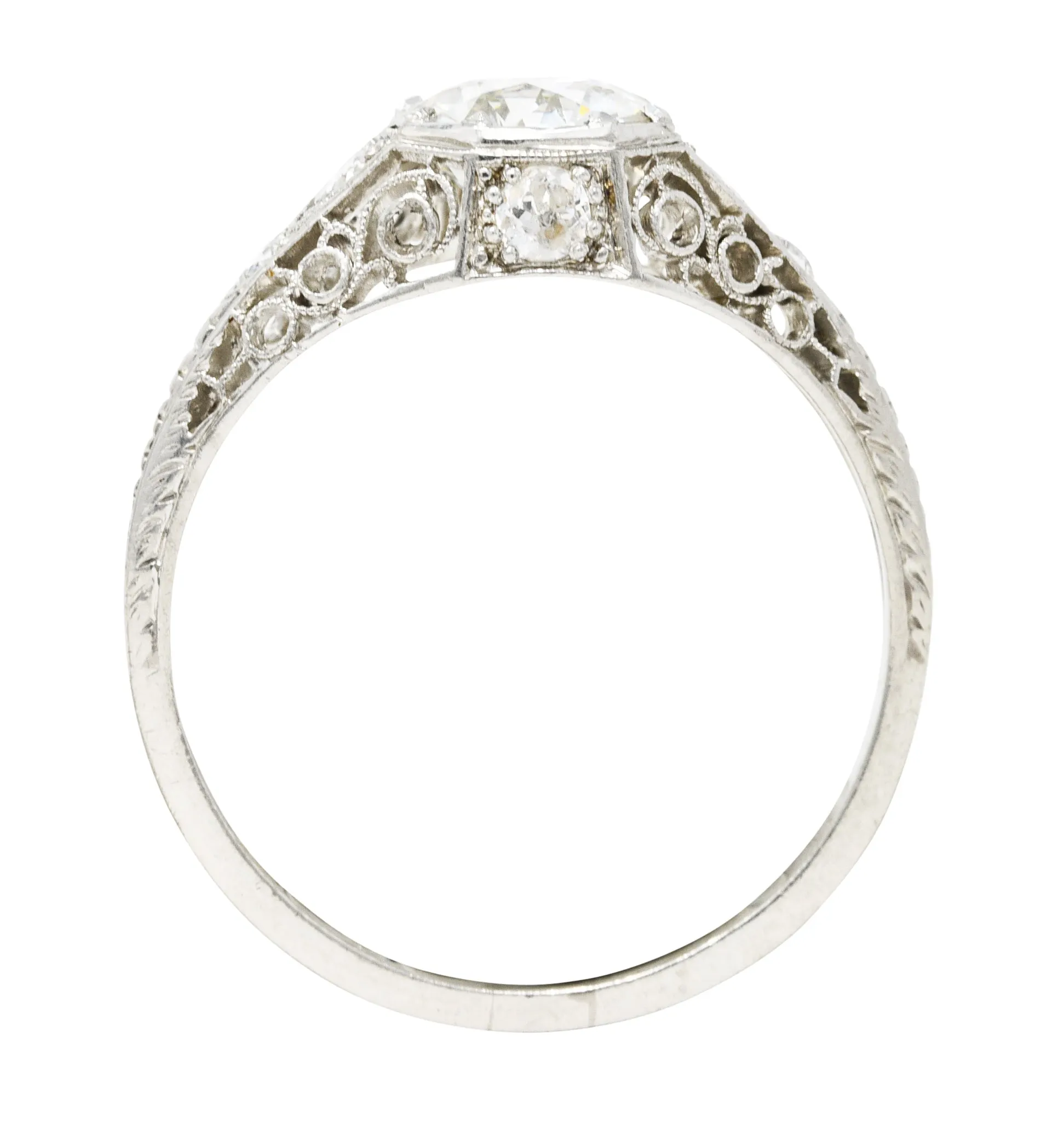 Early Art Deco 1.92 CTW Diamond Platinum Scrolled Filigree Engagement Ring