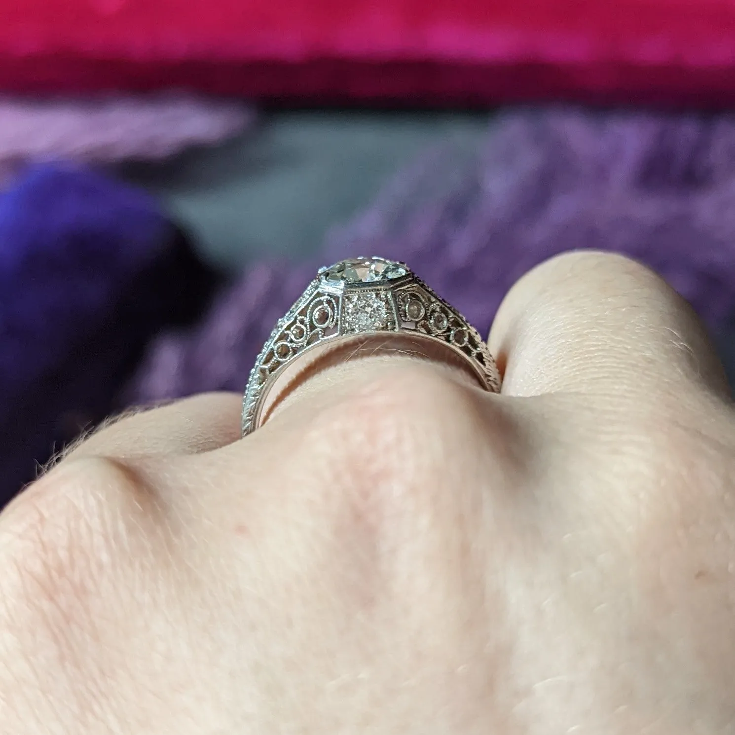 Early Art Deco 1.92 CTW Diamond Platinum Scrolled Filigree Engagement Ring