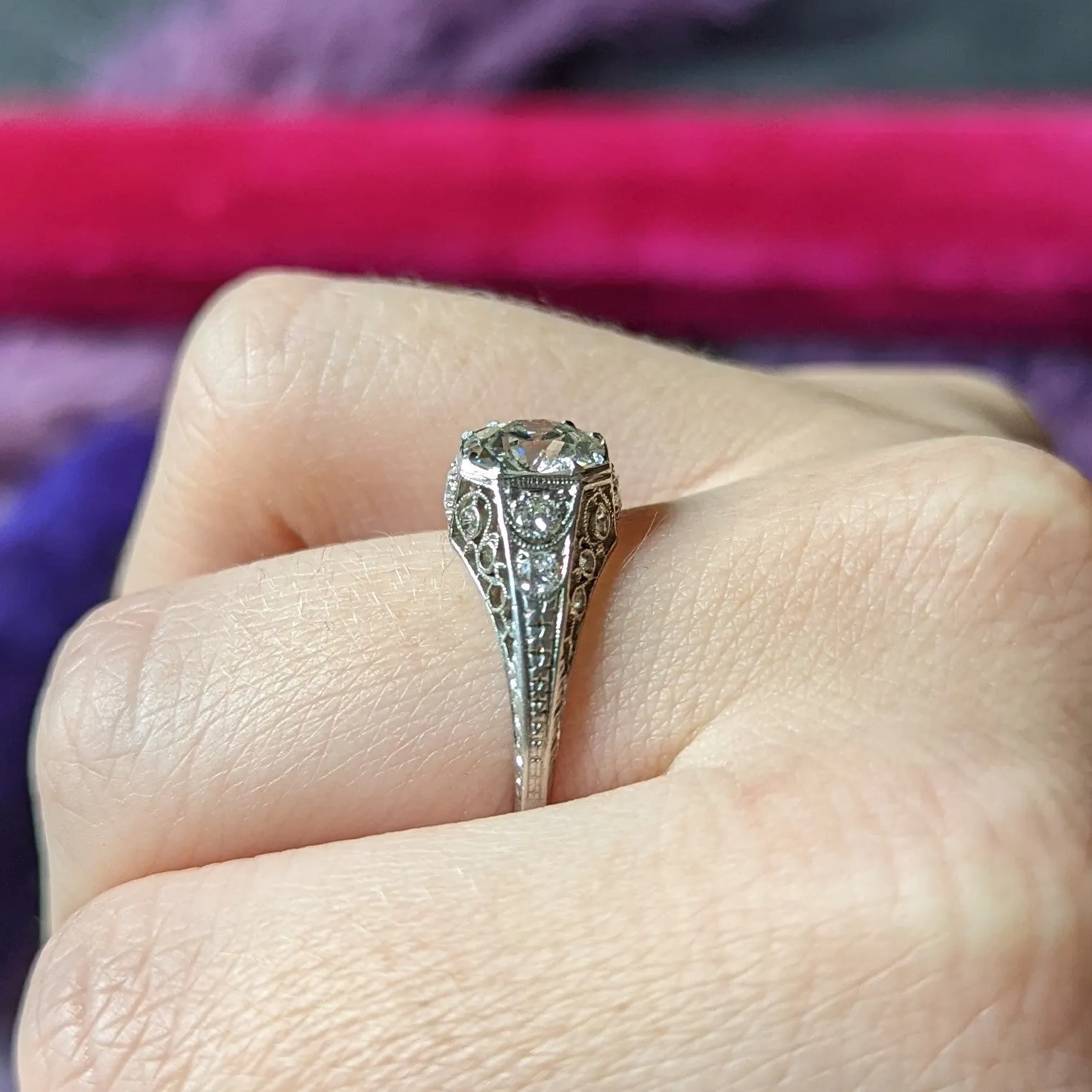 Early Art Deco 1.92 CTW Diamond Platinum Scrolled Filigree Engagement Ring