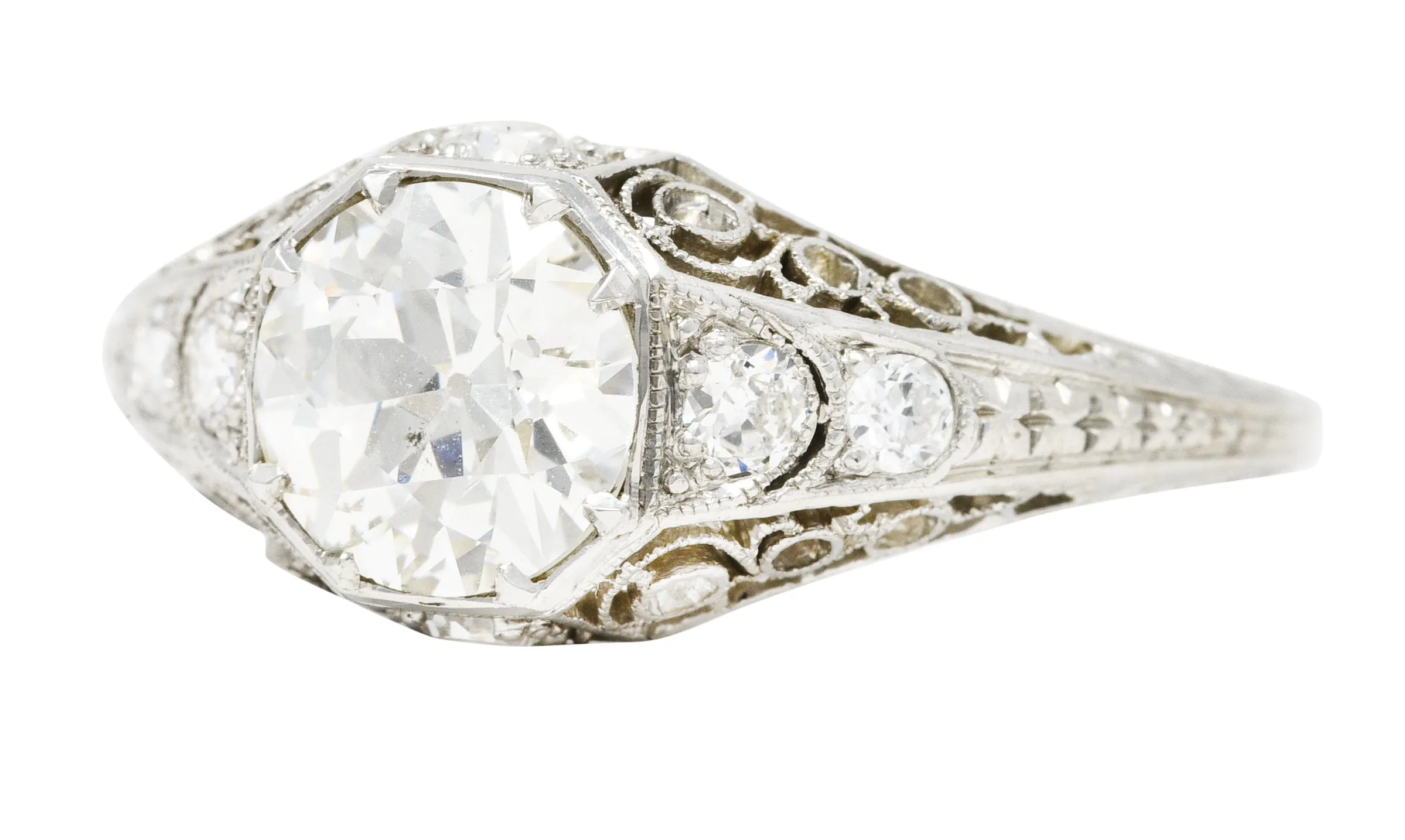 Early Art Deco 1.92 CTW Diamond Platinum Scrolled Filigree Engagement Ring