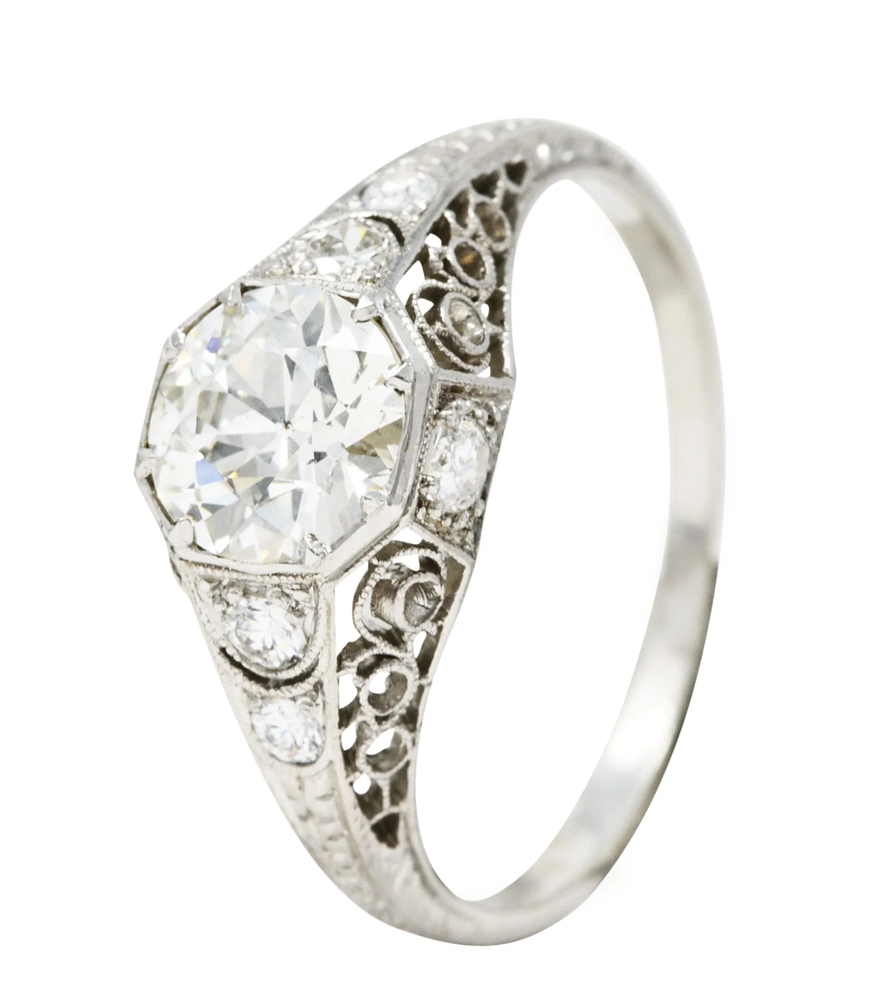 Early Art Deco 1.92 CTW Diamond Platinum Scrolled Filigree Engagement Ring