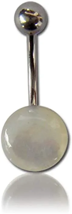 Earth Accessories Organic Shell Belly Button Ring Piercing for Women - Navel Belly Button Rings with Surgical Steel - with Abalone, Mother of Pearl