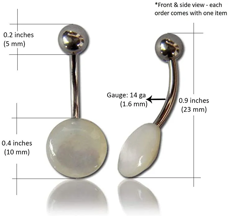 Earth Accessories Organic Shell Belly Button Ring Piercing for Women - Navel Belly Button Rings with Surgical Steel - with Abalone, Mother of Pearl