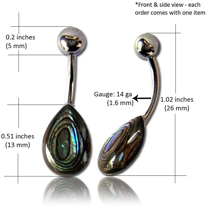 Earth Accessories Organic Shell Belly Button Ring Piercing for Women - Navel Belly Button Rings with Surgical Steel - with Abalone, Mother of Pearl