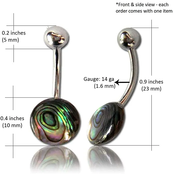 Earth Accessories Organic Shell Belly Button Ring Piercing for Women - Navel Belly Button Rings with Surgical Steel - with Abalone, Mother of Pearl