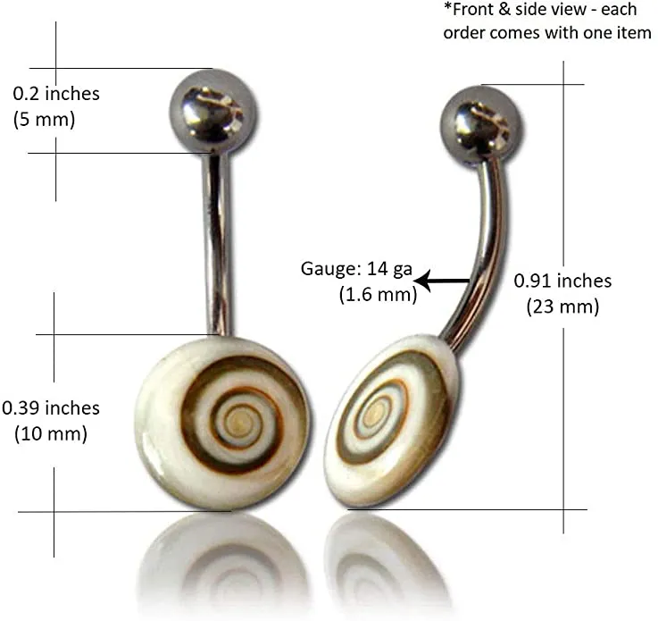 Earth Accessories Organic Shell Belly Button Ring Piercing for Women - Navel Belly Button Rings with Surgical Steel - with Abalone, Mother of Pearl