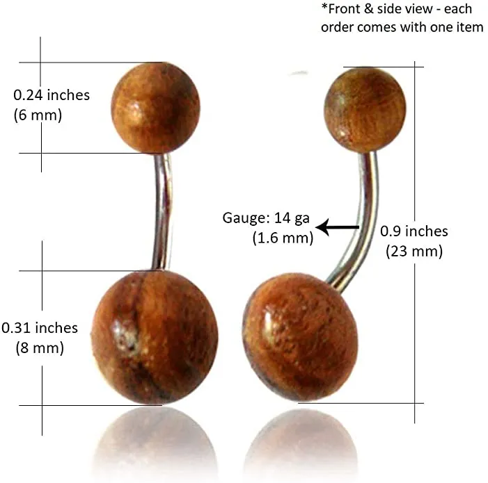 Earth Accessories Organic Wood Belly Button Ring Piercing for Women - Navel Belly Button Rings with Surgical Steel