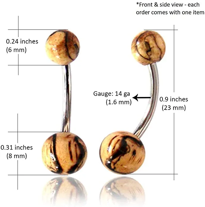 Earth Accessories Organic Wood Belly Button Ring Piercing for Women - Navel Belly Button Rings with Surgical Steel