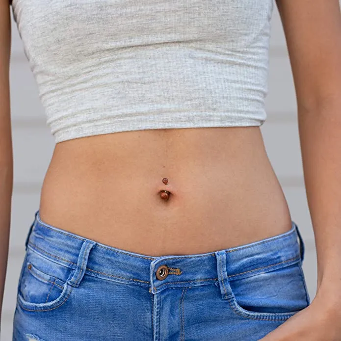 Earth Accessories Organic Wood Belly Button Ring Piercing for Women - Navel Belly Button Rings with Surgical Steel