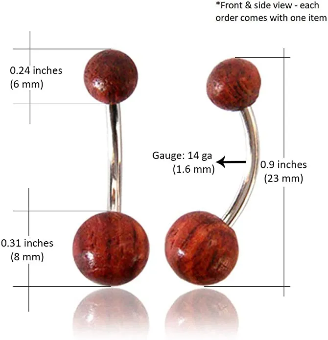 Earth Accessories Organic Wood Belly Button Ring Piercing for Women - Navel Belly Button Rings with Surgical Steel