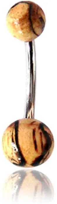 Earth Accessories Organic Wood Belly Button Ring Piercing for Women - Navel Belly Button Rings with Surgical Steel