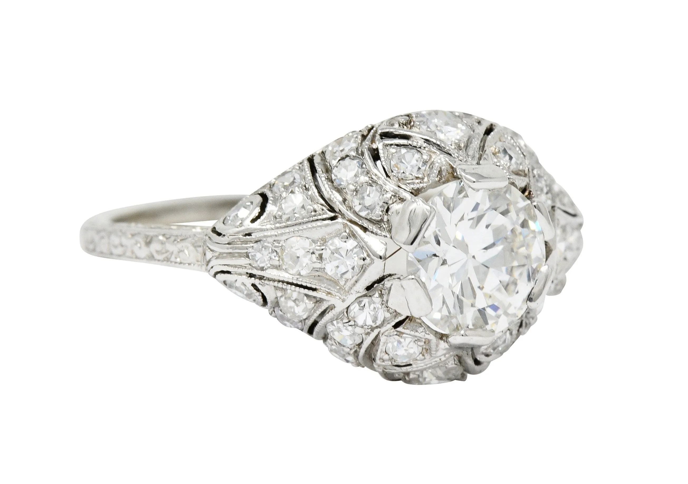 Edwardian 1.95 CTW Diamond Platinum Scrolled Engagement Ring GIA