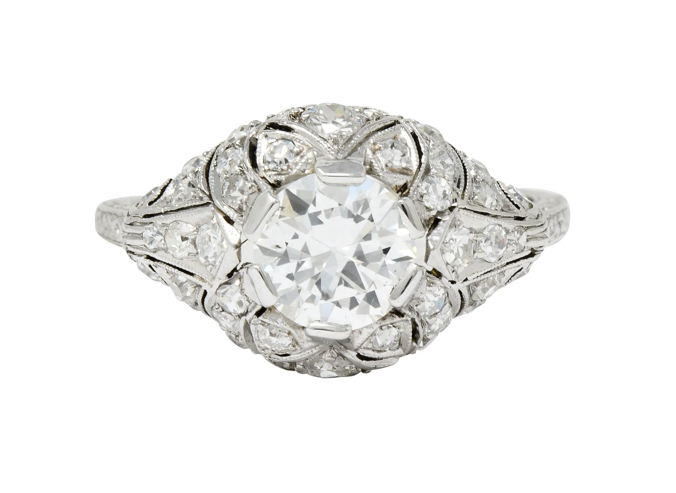 Edwardian 1.95 CTW Diamond Platinum Scrolled Engagement Ring GIA