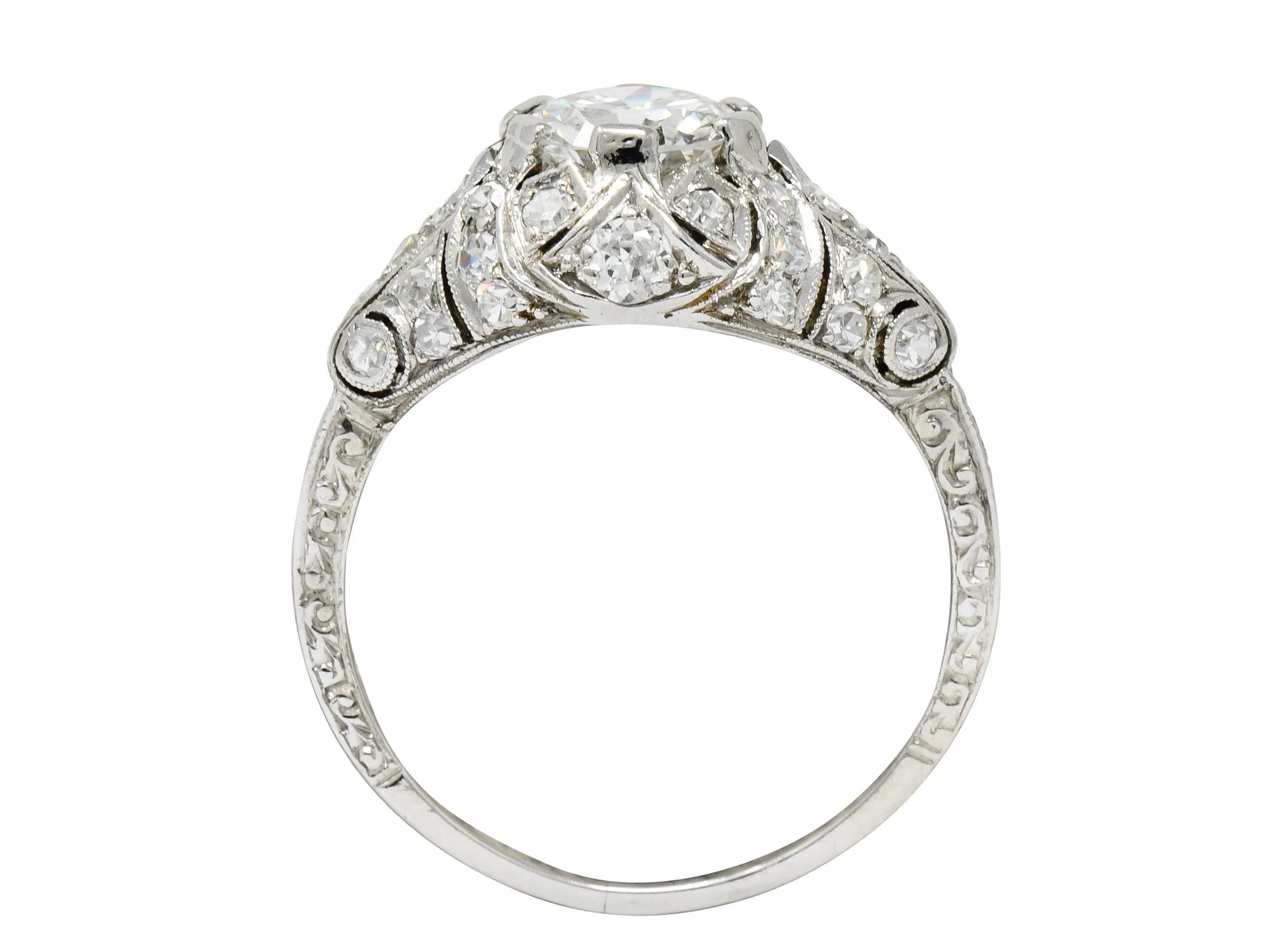 Edwardian 1.95 CTW Diamond Platinum Scrolled Engagement Ring GIA