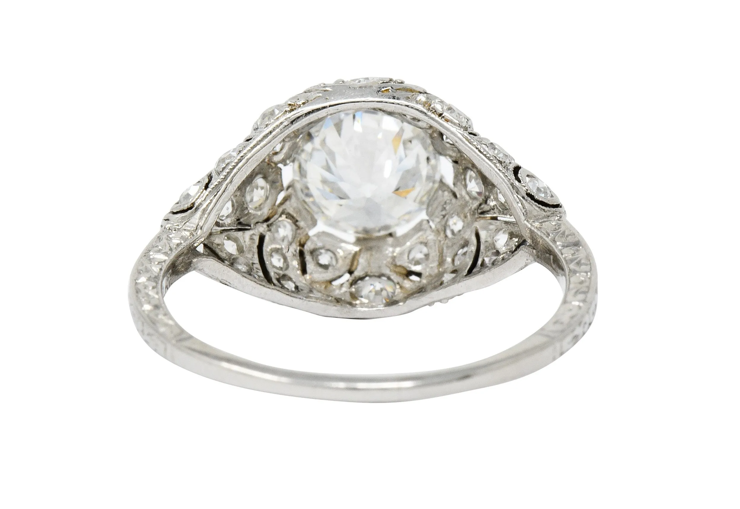Edwardian 1.95 CTW Diamond Platinum Scrolled Engagement Ring GIA