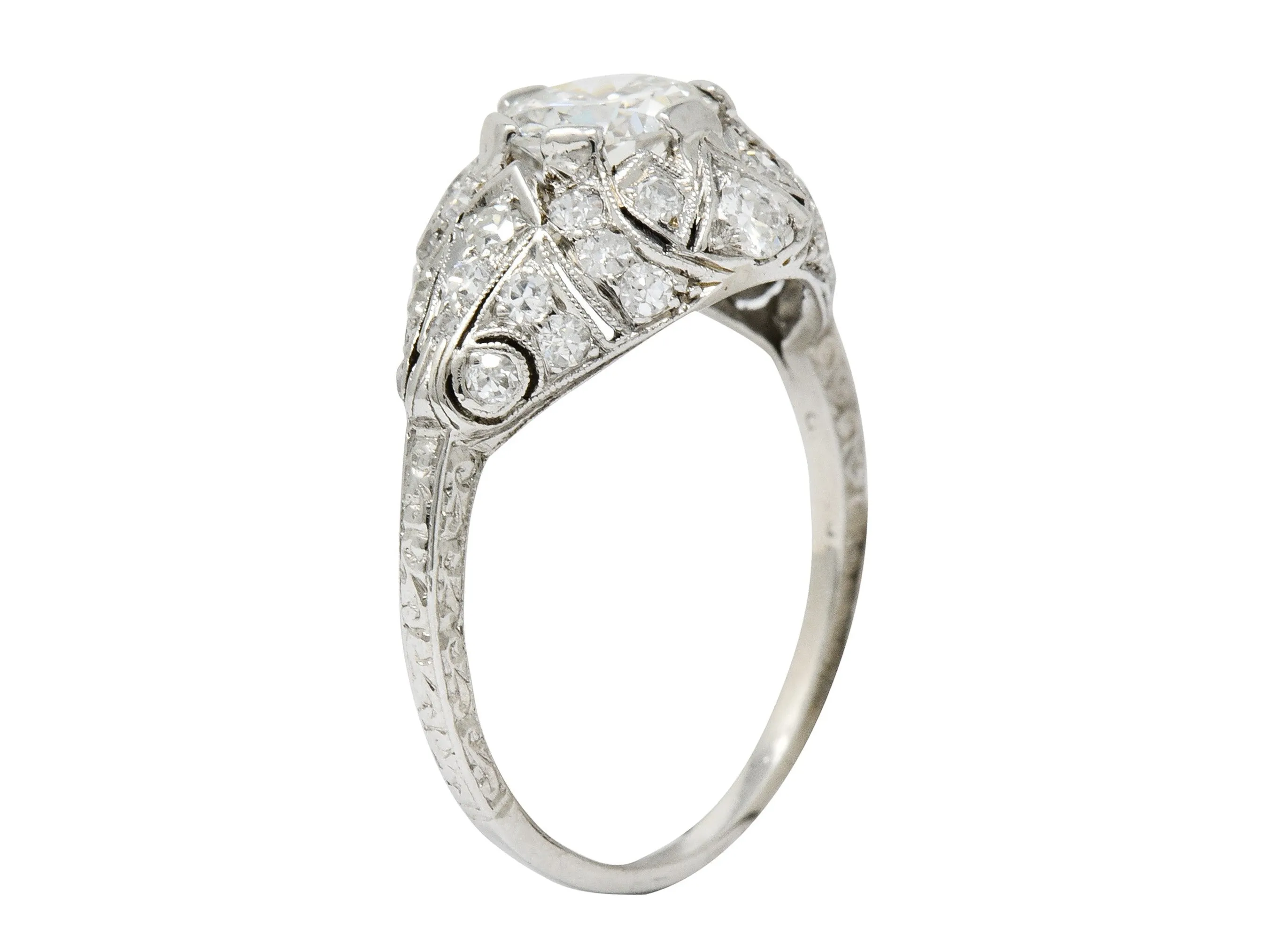 Edwardian 1.95 CTW Diamond Platinum Scrolled Engagement Ring GIA