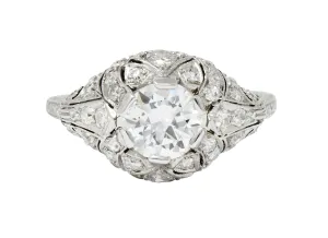 Edwardian 1.95 CTW Diamond Platinum Scrolled Engagement Ring GIA