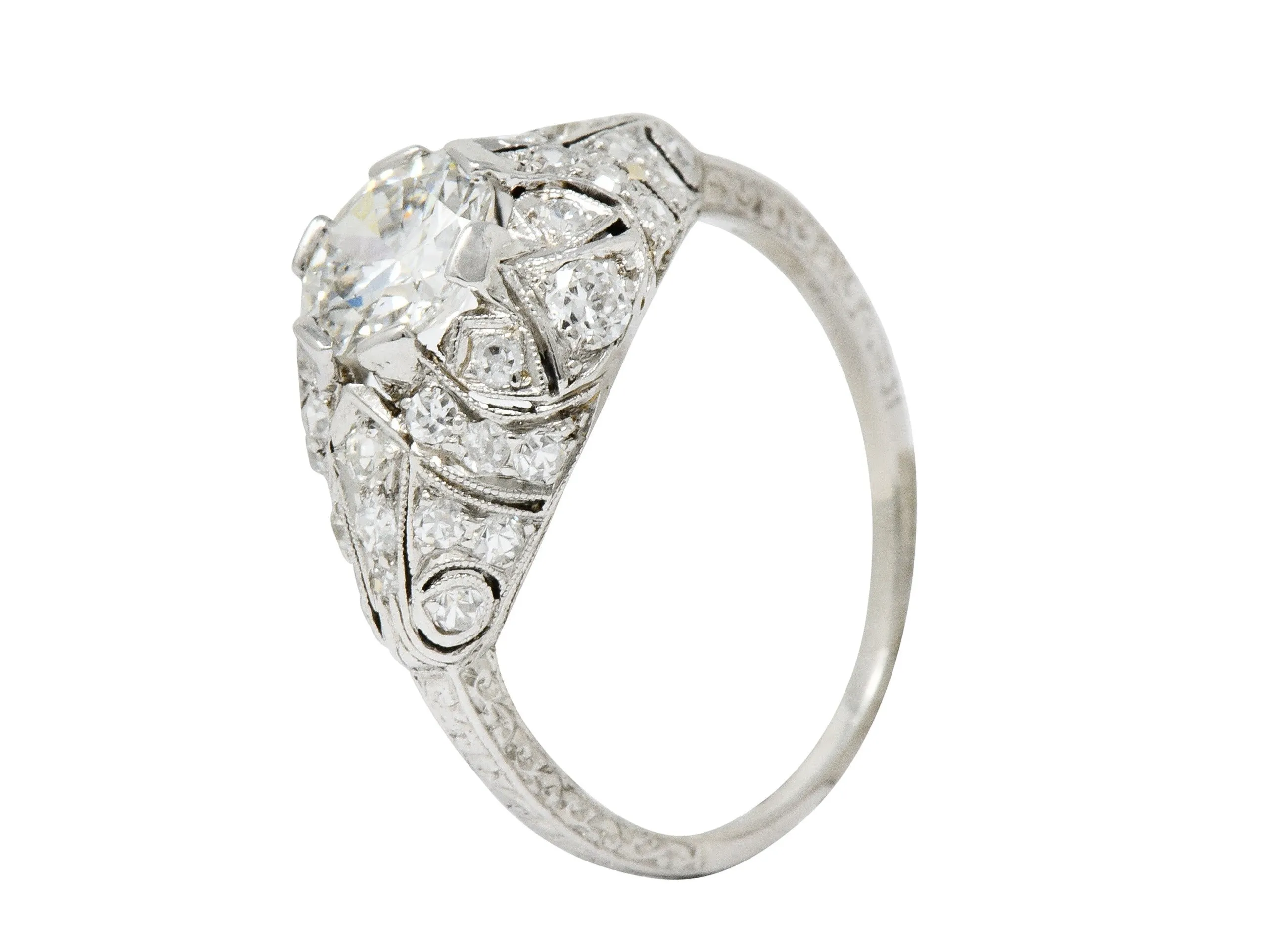 Edwardian 1.95 CTW Diamond Platinum Scrolled Engagement Ring GIA
